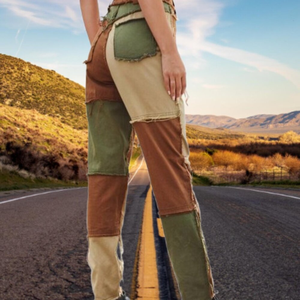 Shein Pants Adult Green Brown Beige Patchwork Women’s Medium